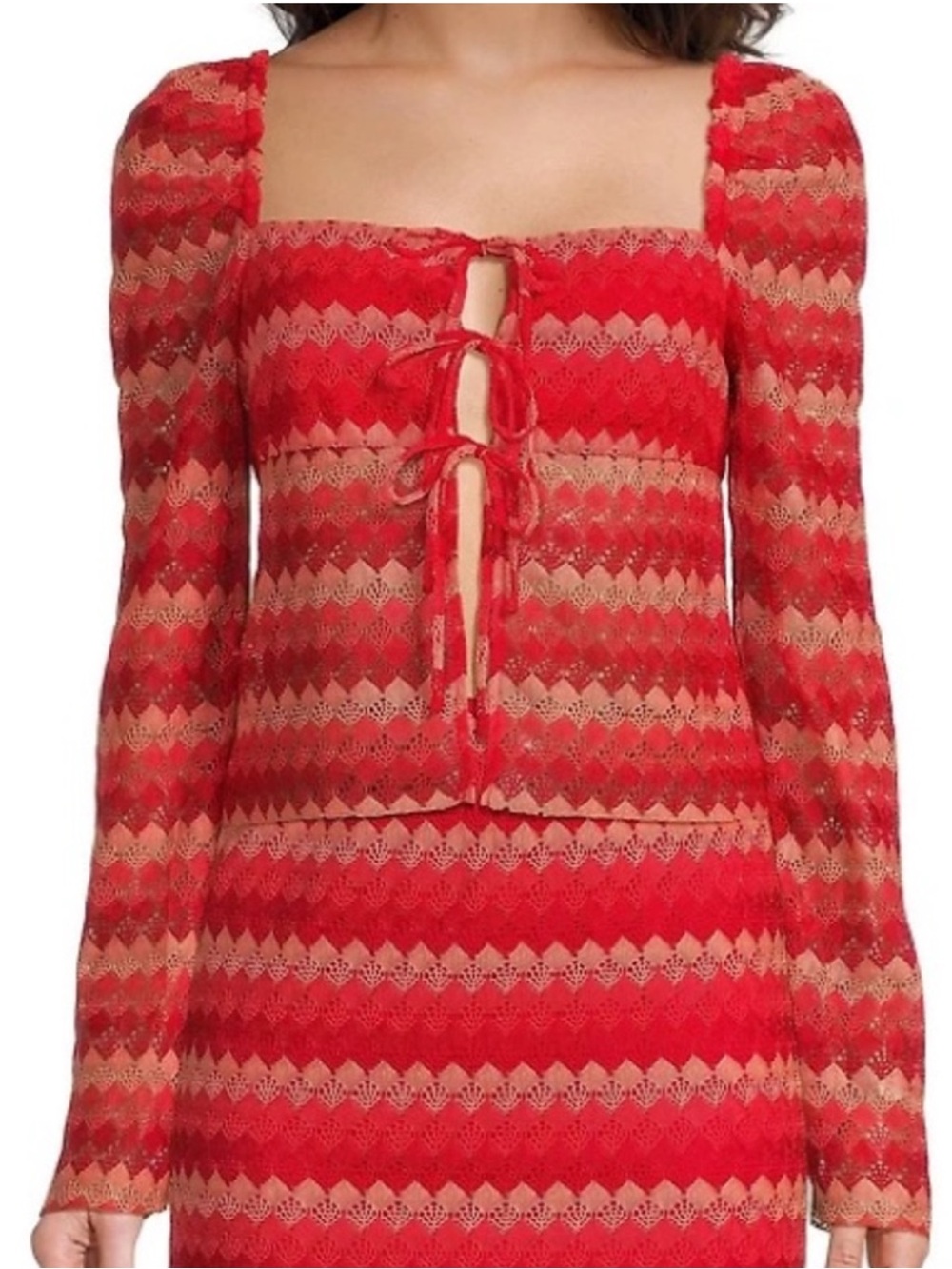NEW! Chelsea & Violet “Ally” Tie Front Crochet Woven Red & Orange Crop Top NWT